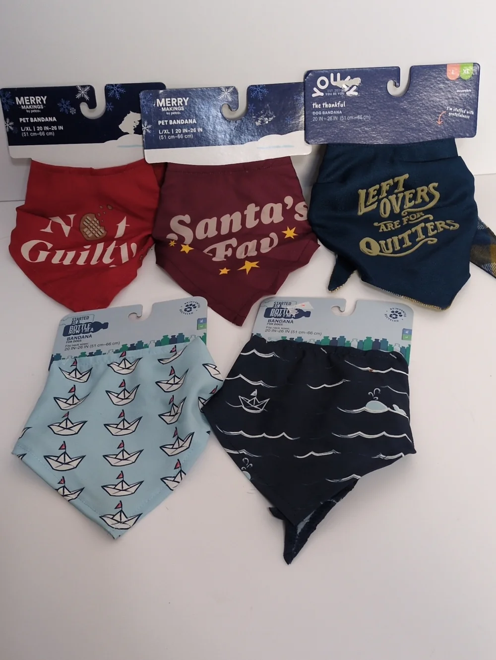 NWT Holiday & Eco Pet Bandana Bundle Lot 5 Large XL Santa Leftovers Ocean Petco